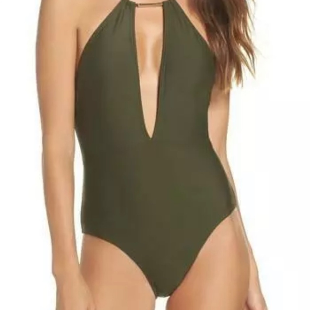 TED BAKER Pikaa Khaki Green Halter Swimsuit NWT TB Sz 5/LARGE - Picture 2 of 5